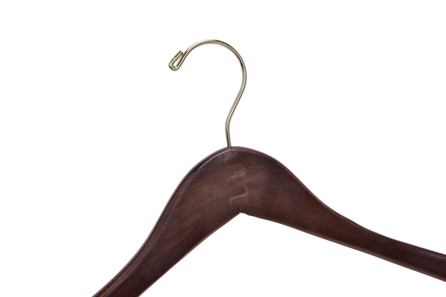 W014 - Curved Wooden Hanger 17" Locking bar Walnut-Gold -100