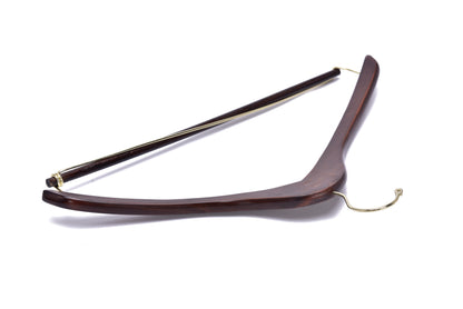 W014 - Curved Wooden Hanger 17" Locking bar Walnut-Gold -100