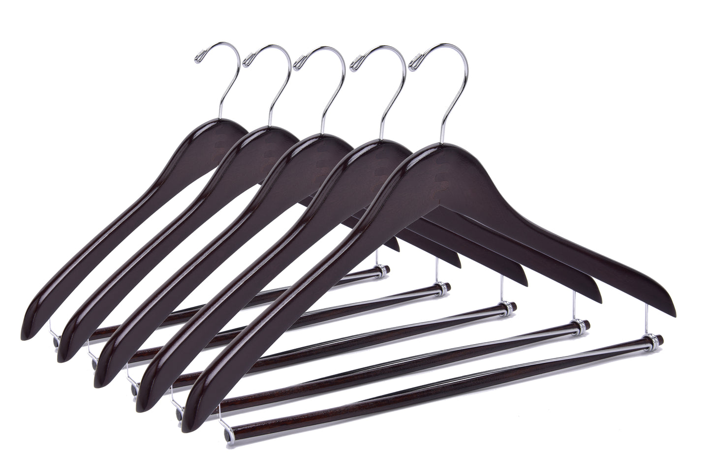 W024 - Curved Wooden Hanger 17" Locking bar Walnut-Chrome -100