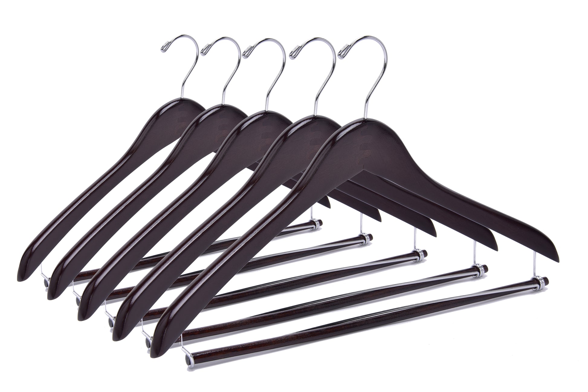 W024 - Curved Wooden Hanger 17" Locking bar Walnut-Chrome -100