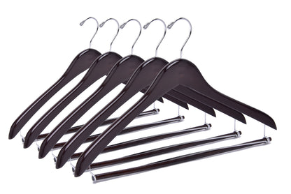 W024 - Curved Wooden Hanger 17" Locking bar Walnut-Chrome -100