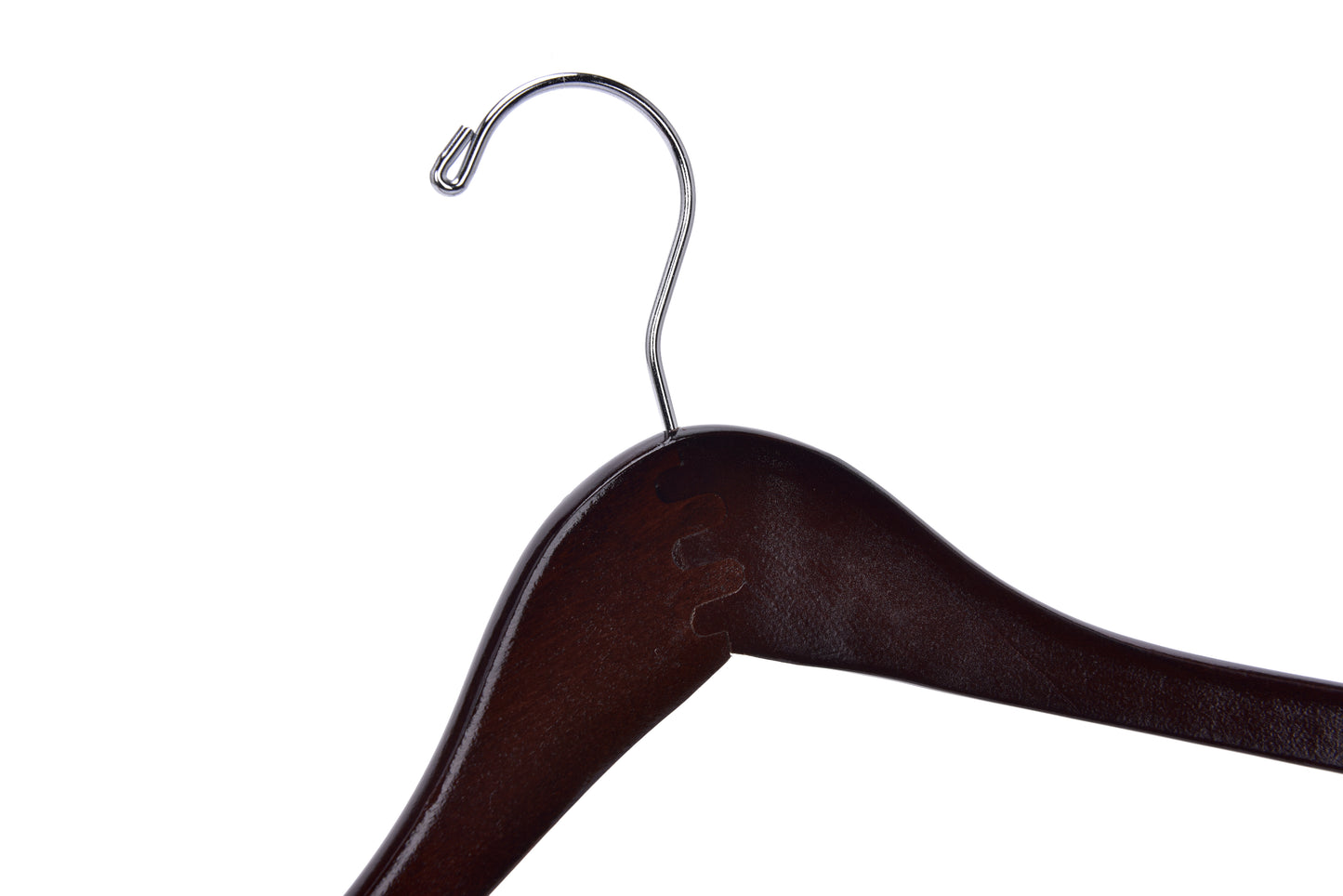 W024 - Curved Wooden Hanger 17" Locking bar Walnut-Chrome -100
