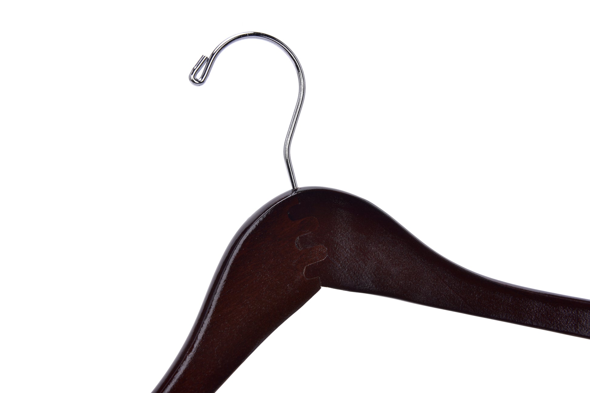 W024 - Curved Wooden Hanger 17" Locking bar Walnut-Chrome -100