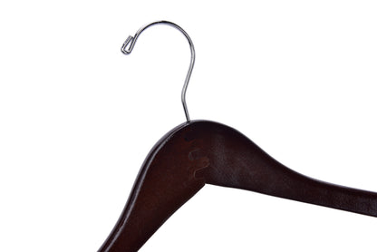 W024 - Curved Wooden Hanger 17" Locking bar Walnut-Chrome -100