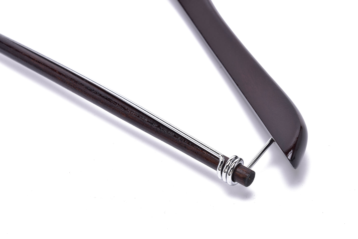 W024 - Curved Wooden Hanger 17" Locking bar Walnut-Chrome -100