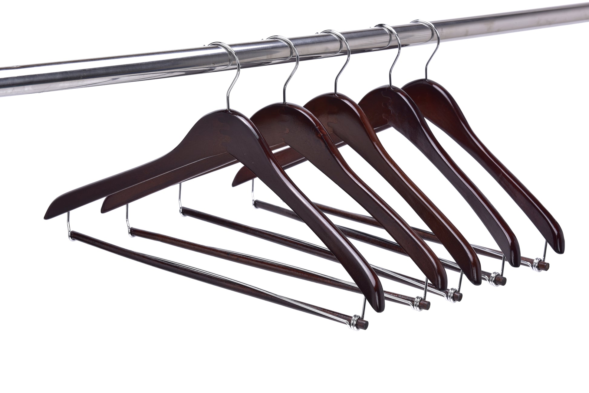 W024 - Curved Wooden Hanger 17" Locking bar Walnut-Chrome -100