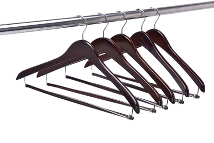 W024 - Curved Wooden Hanger 17" Locking bar Walnut-Chrome -100