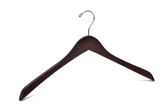 W015 - Curved Wooden Hanger 17" Walnut-Gold- 100 Hangers