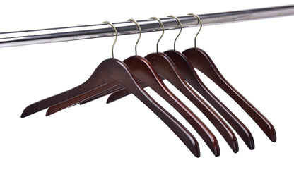 W015 - Curved Wooden Hanger 17" Walnut-Gold- 100 Hangers