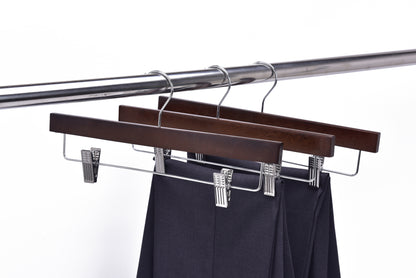 W023 - Wooden Straight Skirt Hangers-Walnut/Chrome Hook -100