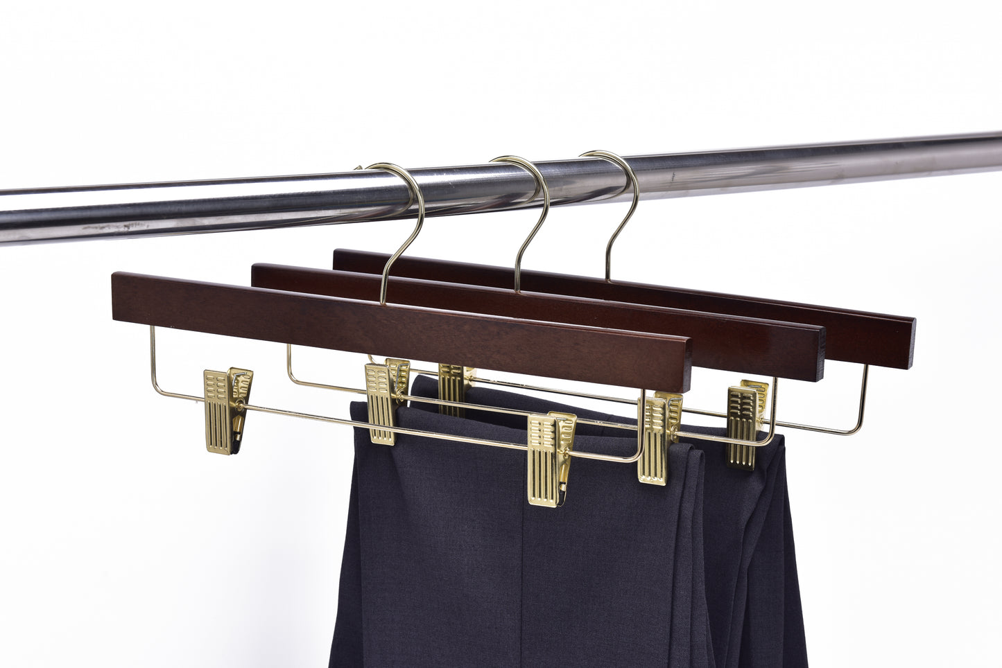 W013 - Wooden Straight Skirt Hangers -Walnut/Gold Hook - 100