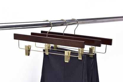 W013 - Wooden Straight Skirt Hangers -Walnut/Gold Hook - 100