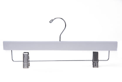 W043 - Wooden Straight Skirt Hangers, 14", White - 120 (Retail Packed)