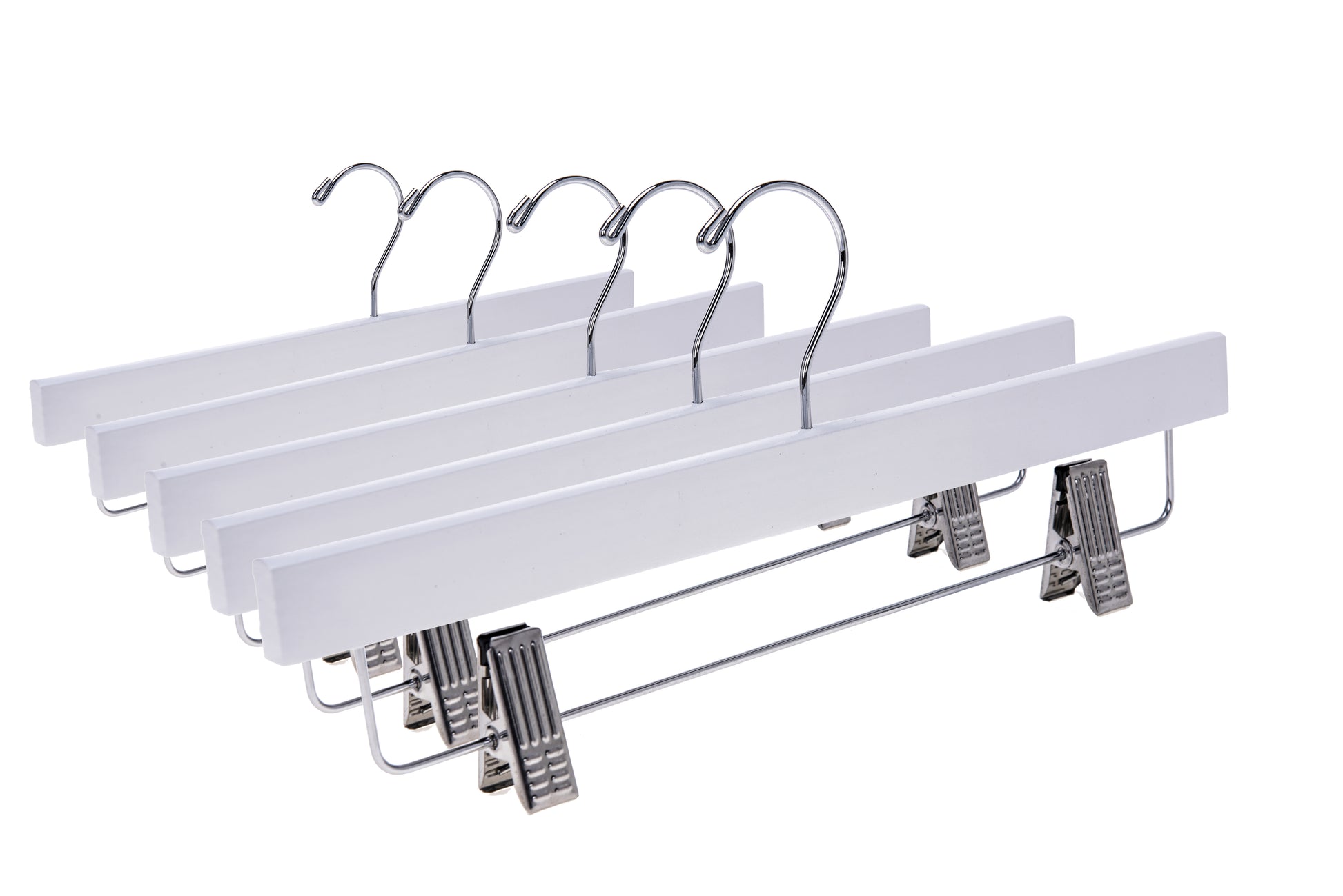 W043 - Wooden Straight Skirt Hangers, 14", White - 120 (Retail Packed)
