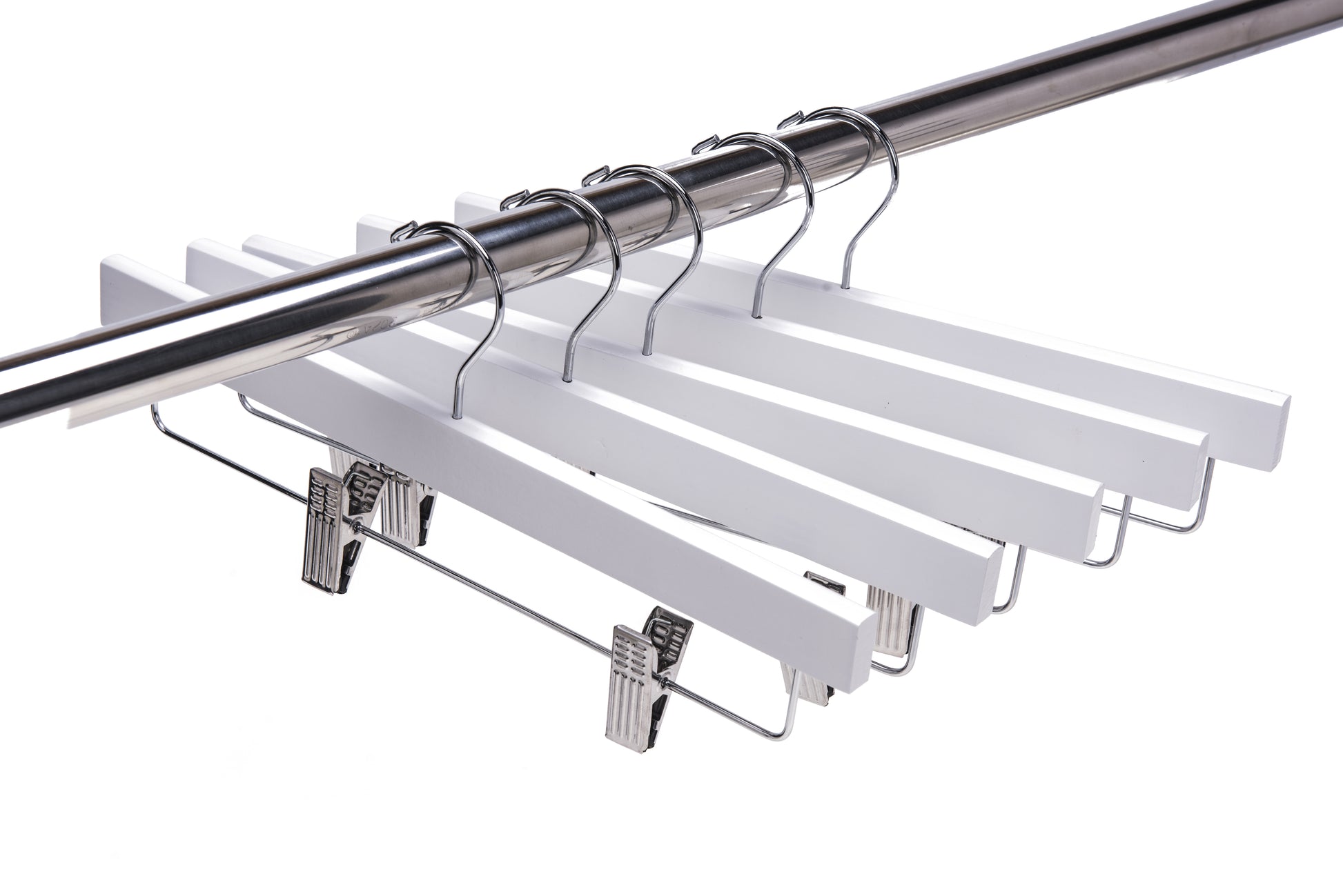 W043 - Wooden Straight Skirt Hangers, 14", White - 120 (Retail Packed)