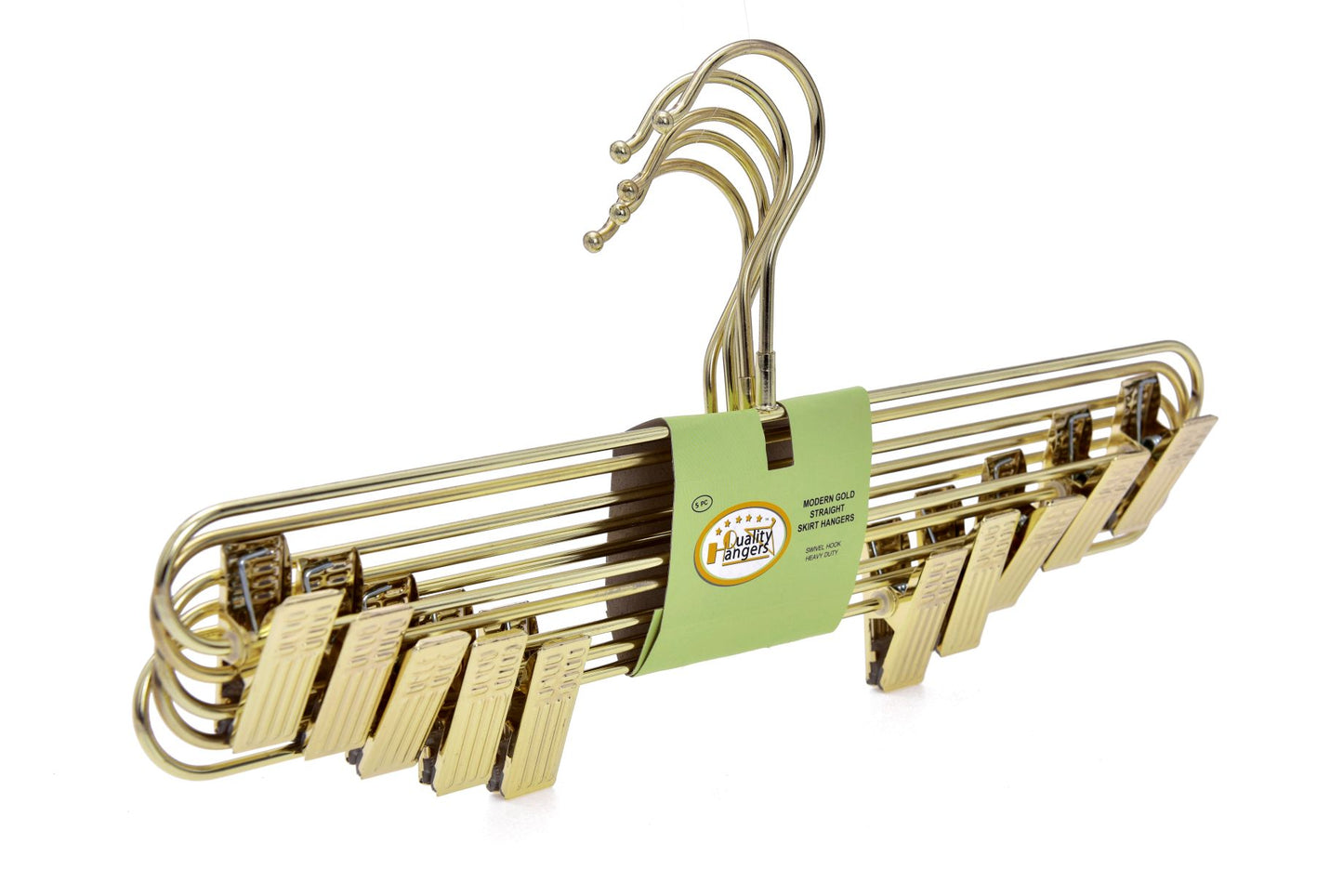 M073 - Gold Straight Hangers Heavy Duty with Clips - 100 Pcs