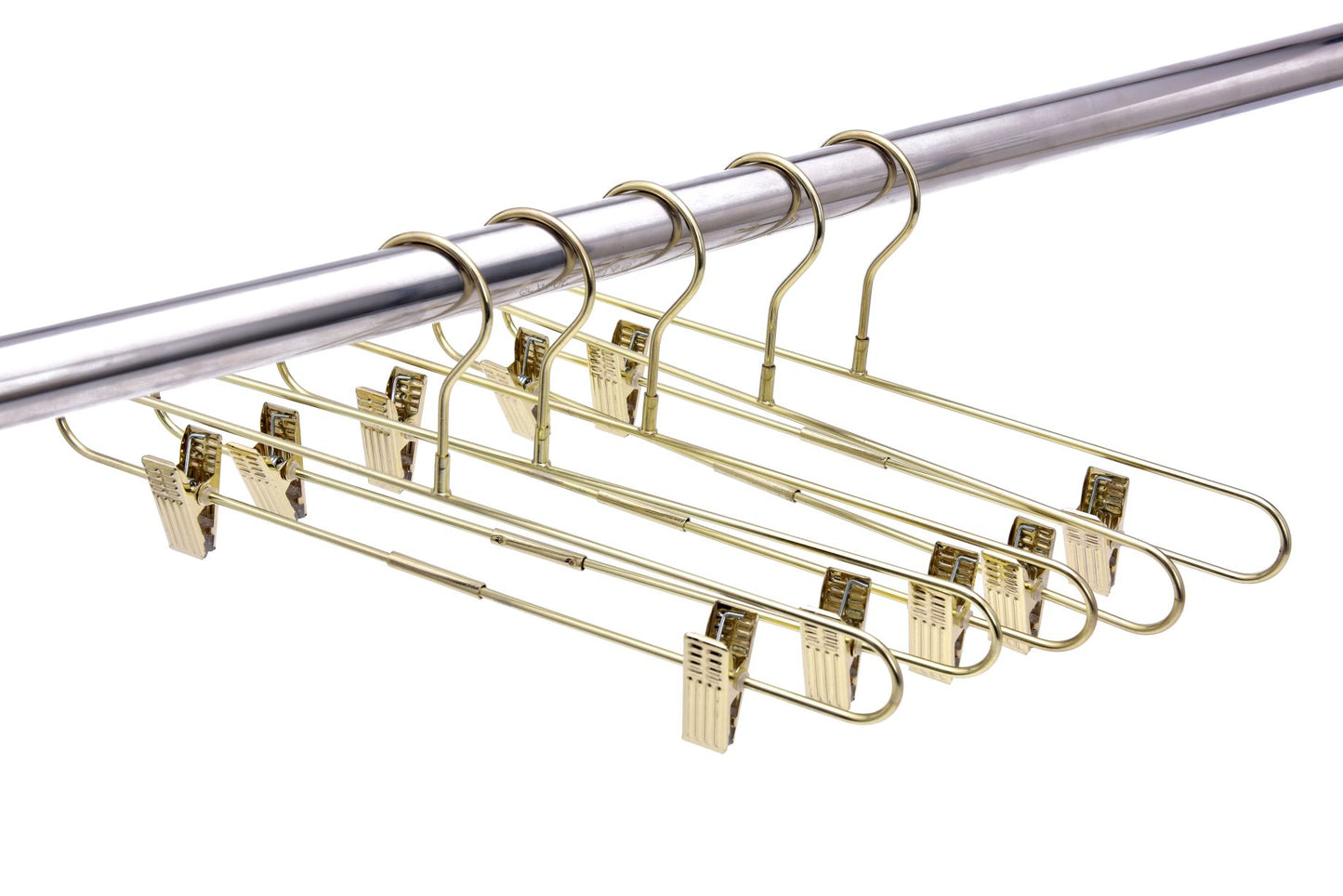 M073 - Gold Straight Hangers Heavy Duty with Clips - 100 Pcs