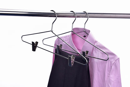 M052-10  - Heavy Duty Metal Skirt Hanger with Clips - 100 Hangers