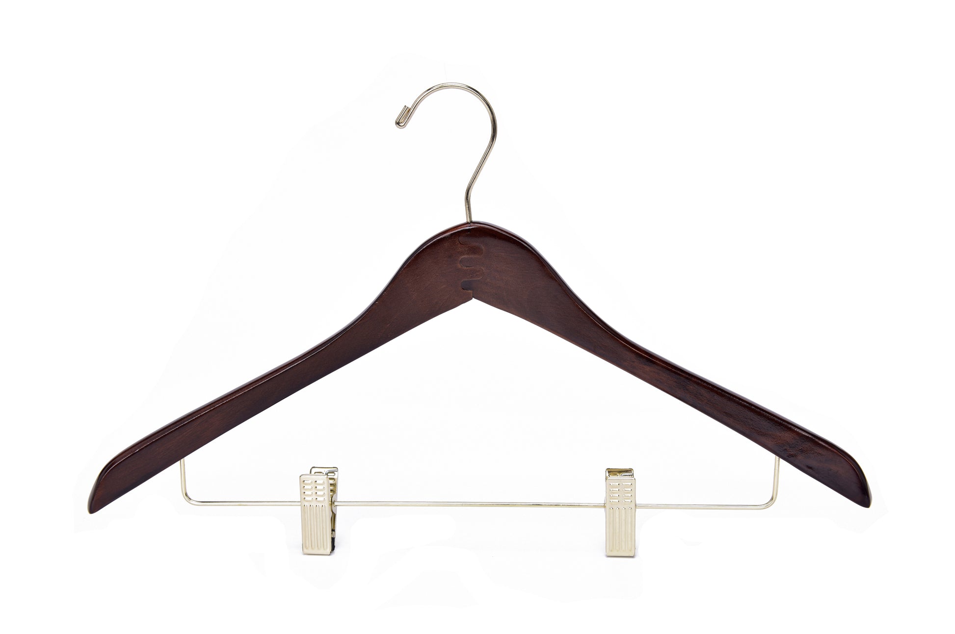 W016 - Curved Wooden Skirt Hanger 17" Walnut-Gold- 100 Hangers