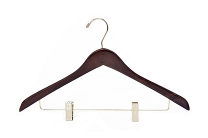 W016 - Curved Wooden Skirt Hanger 17" Walnut-Gold- 100 Hangers