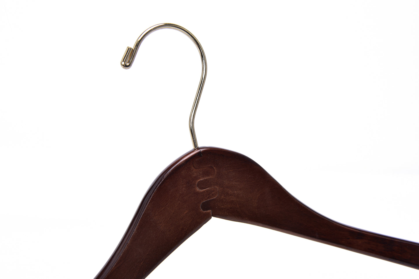 W016 - Curved Wooden Skirt Hanger 17" Walnut-Gold- 100 Hangers