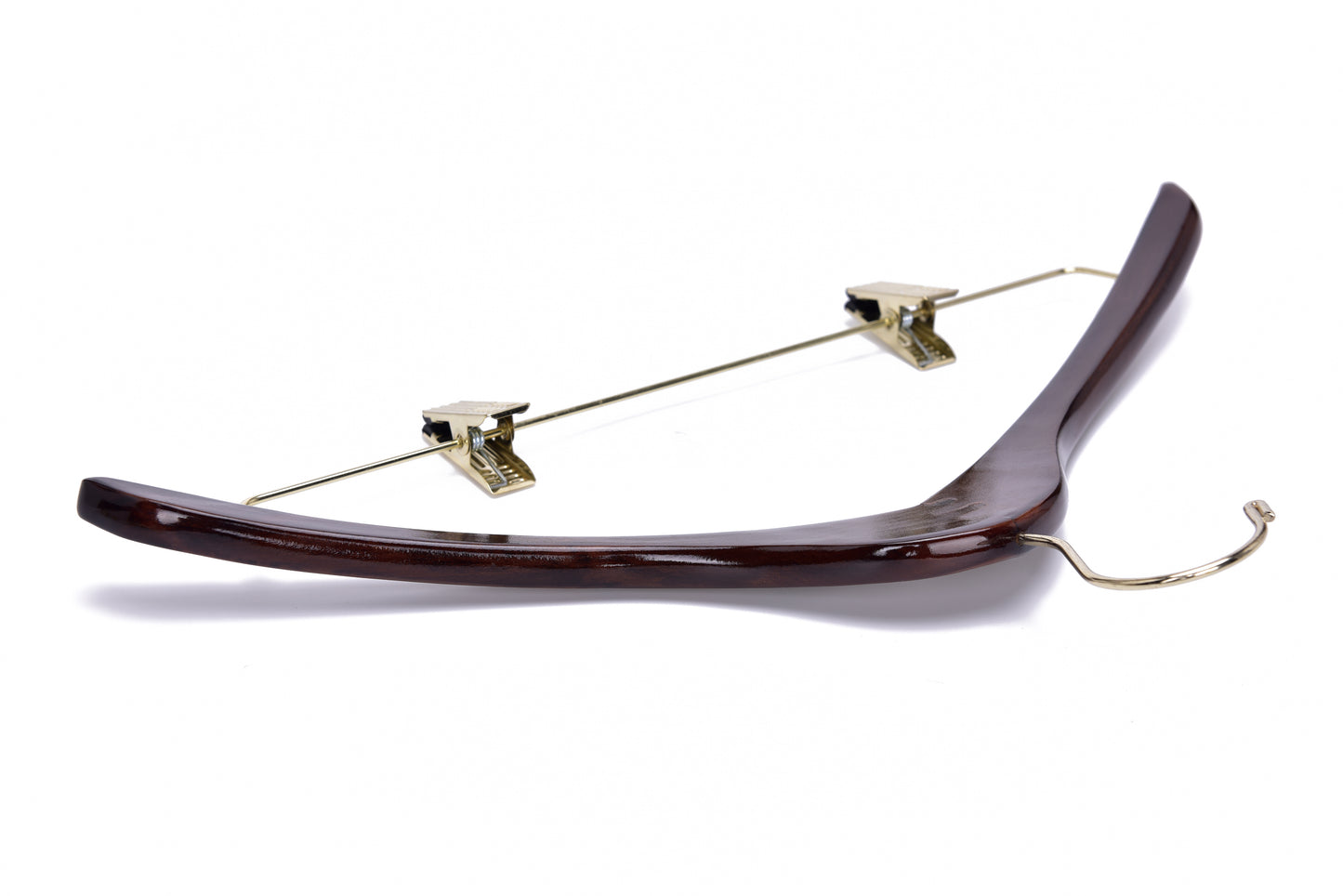 W016 - Curved Wooden Skirt Hanger 17" Walnut-Gold- 100 Hangers