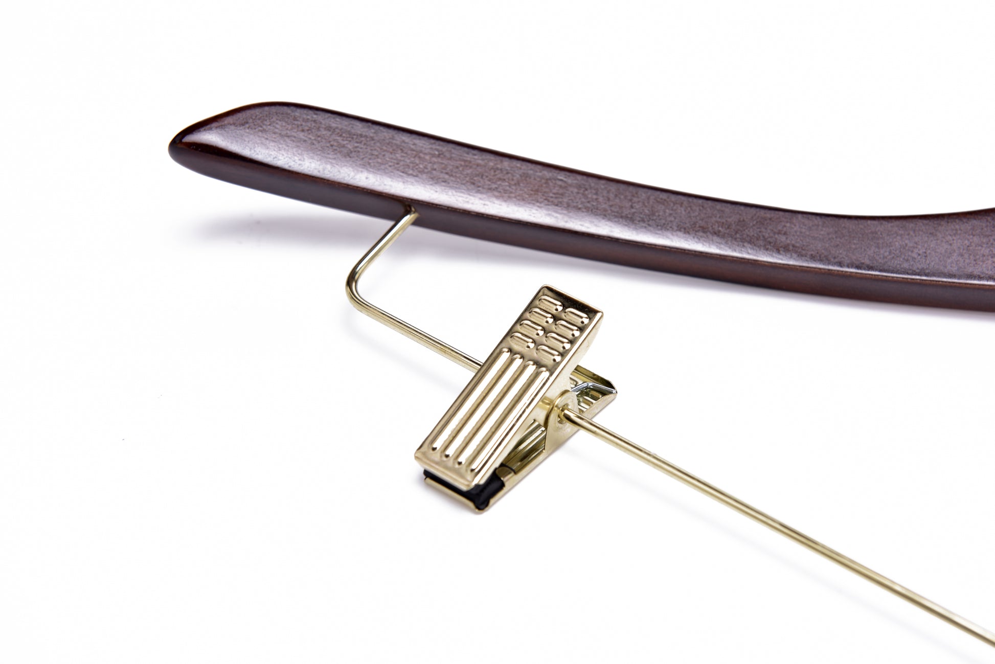 W016 - Curved Wooden Skirt Hanger 17" Walnut-Gold- 100 Hangers