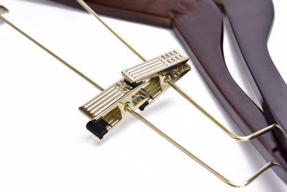 W016 - Curved Wooden Skirt Hanger 17" Walnut-Gold- 100 Hangers