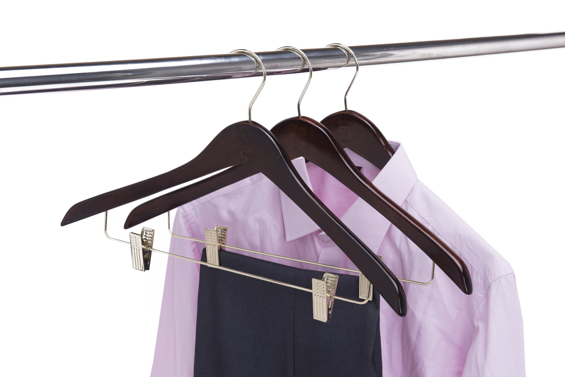 W016 - Curved Wooden Skirt Hanger 17" Walnut-Gold- 100 Hangers