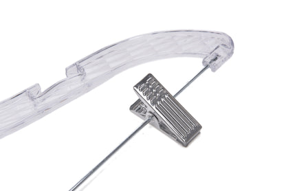 P021 - Crystal Plastic Skirt Hanger with Clips - 100 pcs (Retail Packed)
