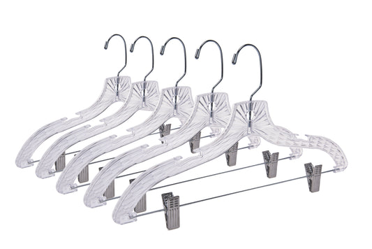 P021 - Crystal Plastic Skirt Hanger with Clips - 100 pcs (Retail Packed)
