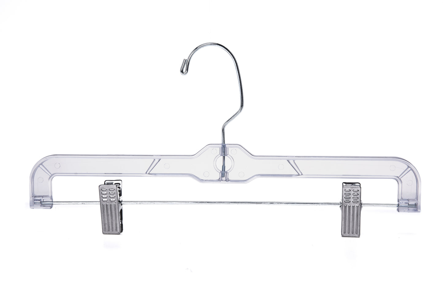 P022 - Crystal Plastic Skirt Hanger with Clips - 100 pcs (Retail Packed)