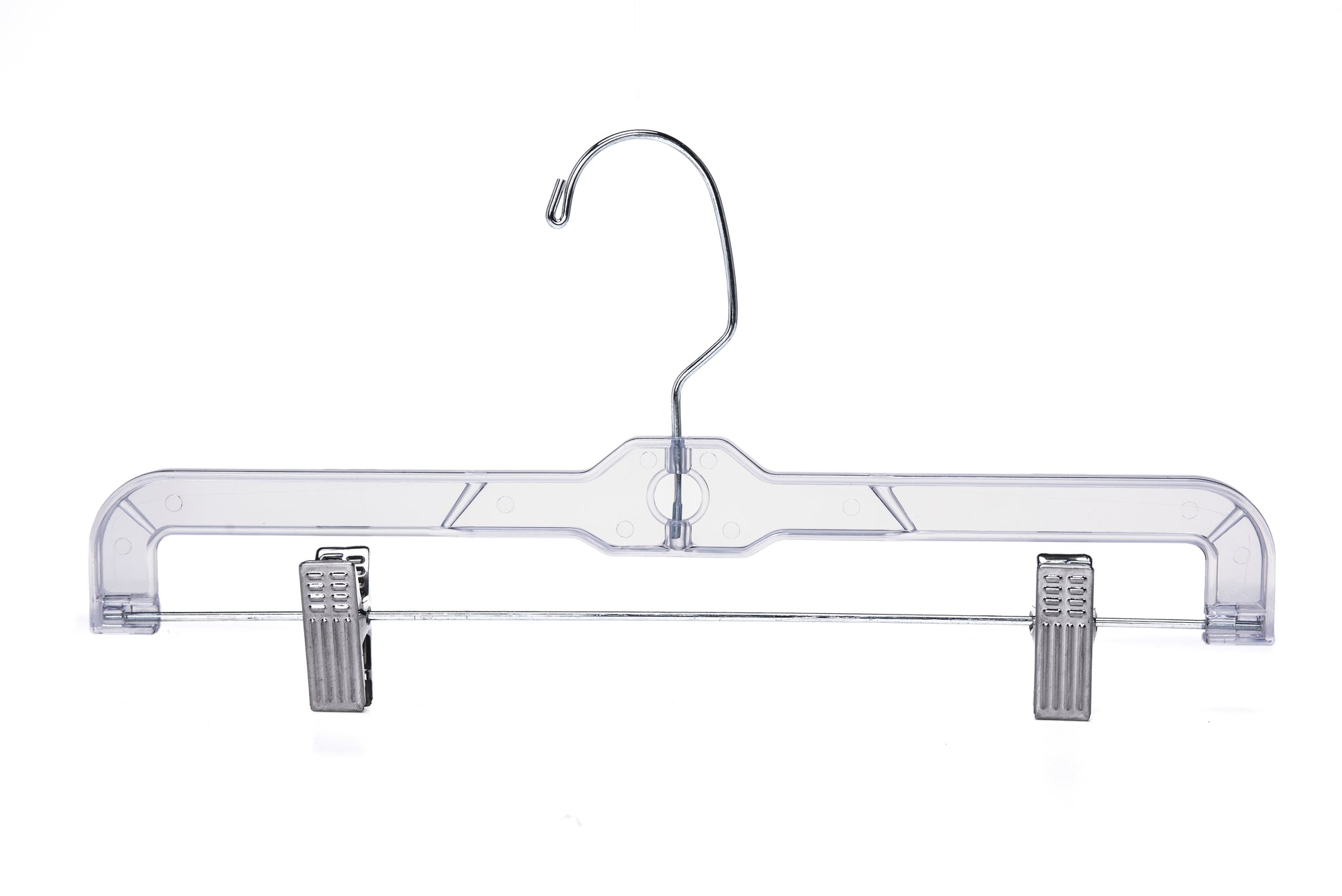 P022 - Crystal Plastic Skirt Hanger with Clips - 100 pcs (Retail Packed)