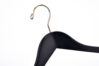 W072 - Semi Curved Wooden Skirt Hangers - Black with Gold Hook