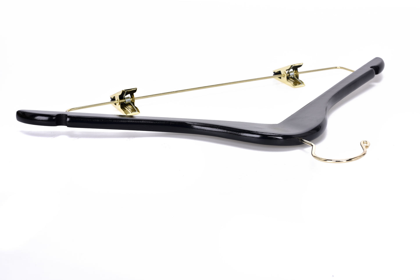 W072 - Semi Curved Wooden Skirt Hangers - Black with Gold Hook