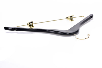 W072 - Semi Curved Wooden Skirt Hangers - Black with Gold Hook