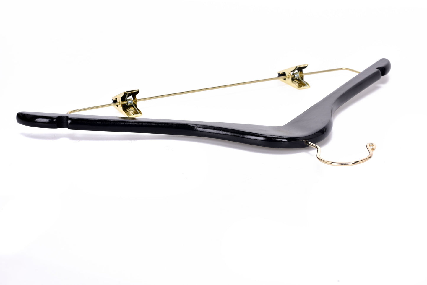 W072 - Semi Curved Wooden Skirt Hangers - Black with Gold Hook