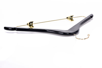 W072 - Semi Curved Wooden Skirt Hangers - Black with Gold Hook
