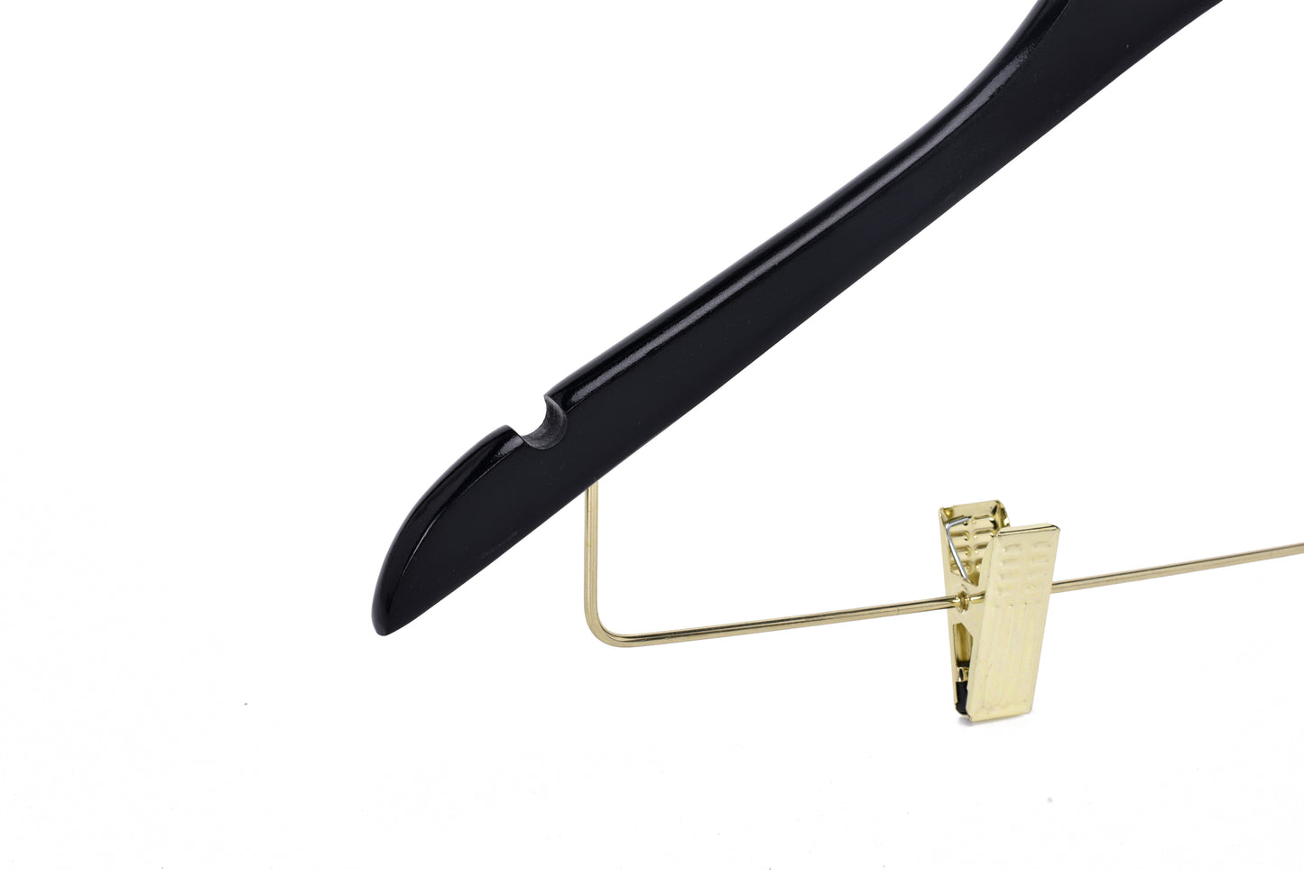 W072 - Semi Curved Wooden Skirt Hangers - Black with Gold Hook