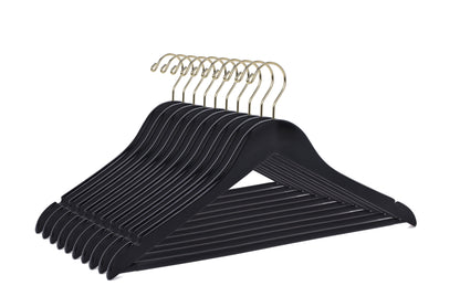 W070 - Semi Curved Wooden Hangers, 17.5" -Black/Gold Hook - 90