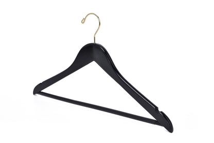W070 - Semi Curved Wooden Hangers, 17.5" -Black/Gold Hook - 90