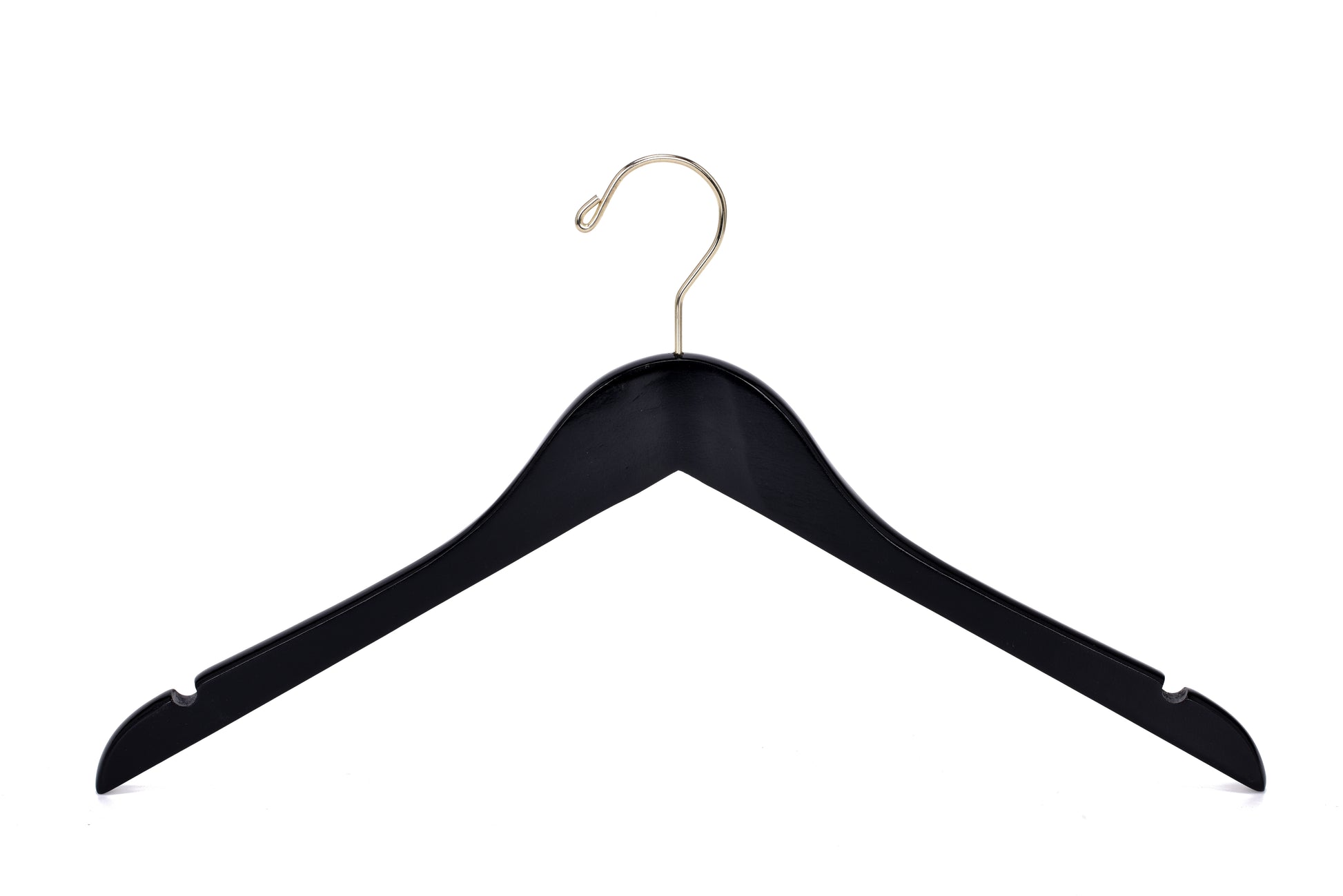 W071 - Semi Curved Wooden Hangers - Black with Gold Hook - 80