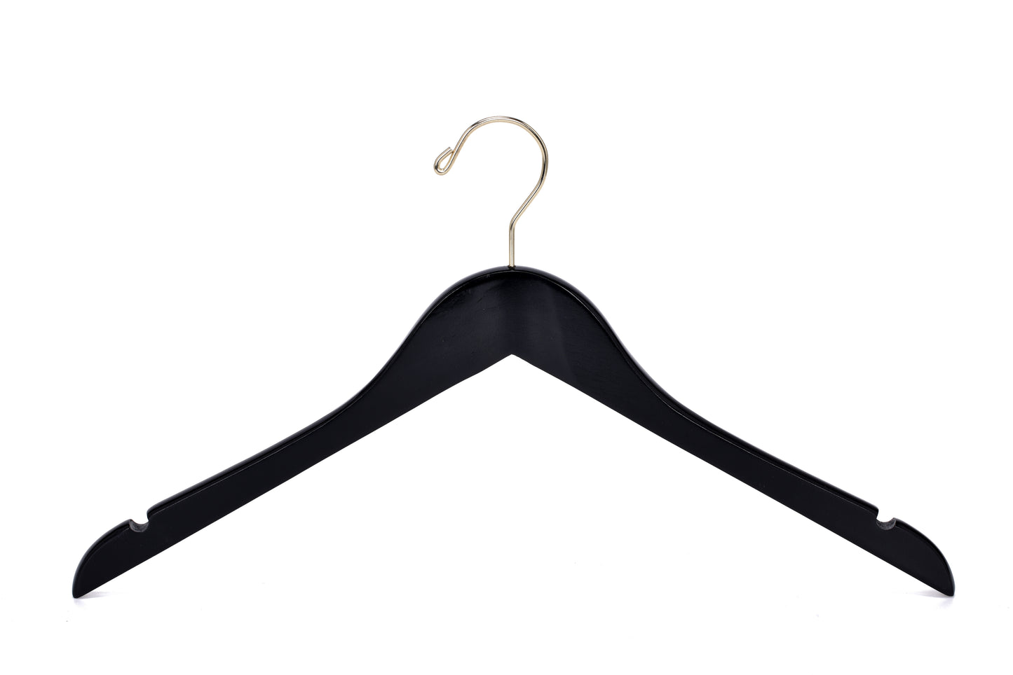 W071 - Semi Curved Wooden Hangers - Black with Gold Hook - 80
