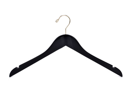 W071 - Semi Curved Wooden Hangers - Black with Gold Hook - 80