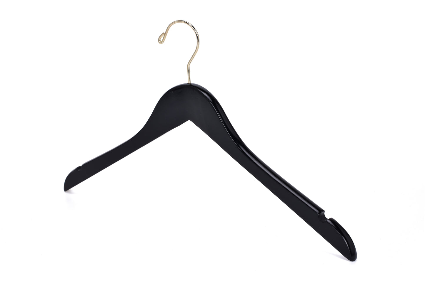W071 - Semi Curved Wooden Hangers - Black with Gold Hook - 80
