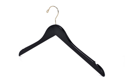 W071 - Semi Curved Wooden Hangers - Black with Gold Hook - 80