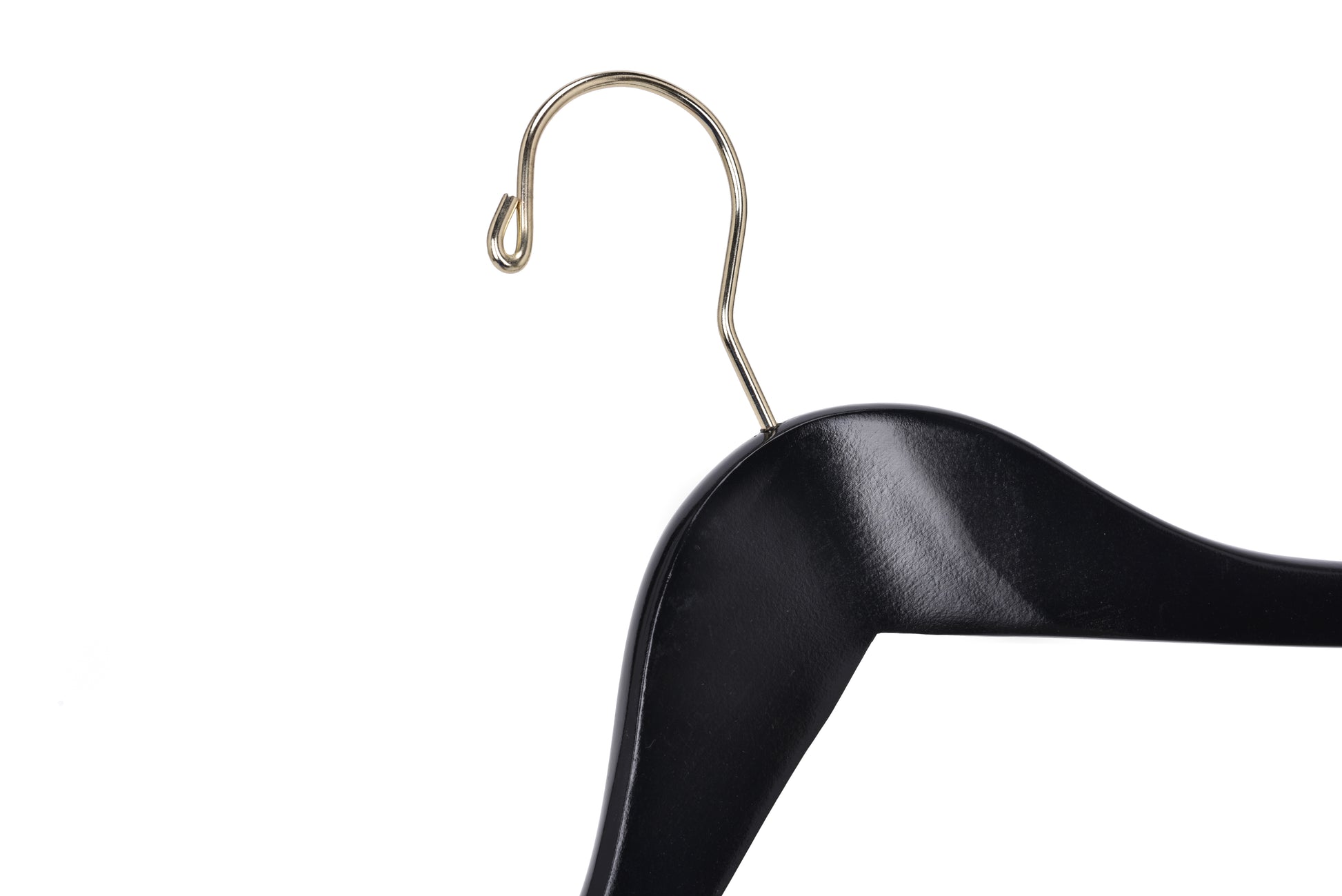 W071 - Semi Curved Wooden Hangers - Black with Gold Hook - 80