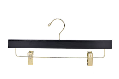 W073 - Wooden Straight Skirt Hangers - Black/Gold hook - 100
