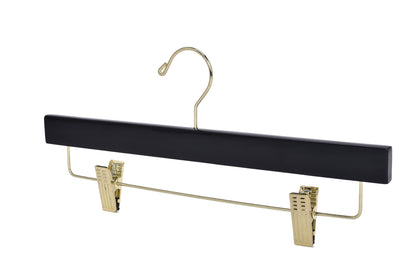 W073 - Wooden Straight Skirt Hangers - Black/Gold hook - 100