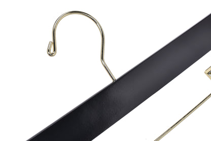 W073 - Wooden Straight Skirt Hangers - Black/Gold hook - 100